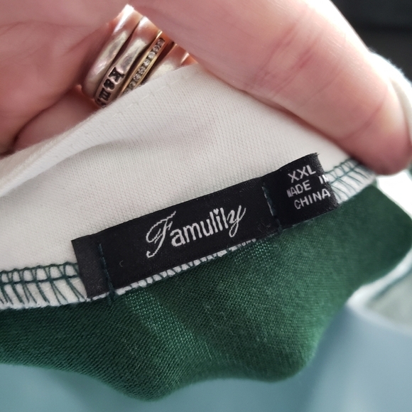 Famulily XXL Long Sleeve Shirt Raglan Green Grey White Lace Up Top - Picture 4 of 7